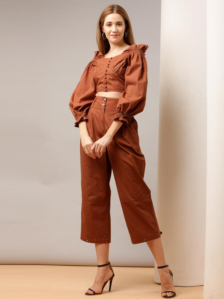 Dark Brown Pleated Broad Waist Band Pants | Clothing |Ayro Lane