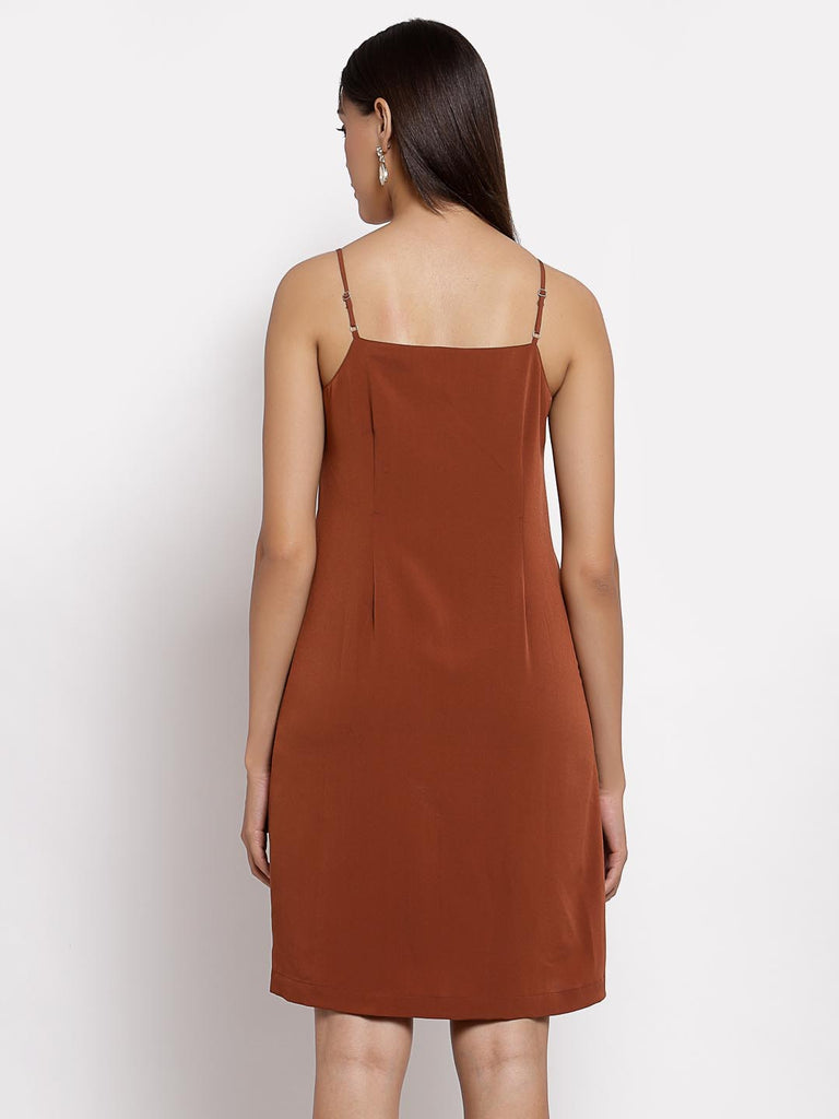 Brown Strappy Ruffle Dress | Hem Dress |Ayro Lane