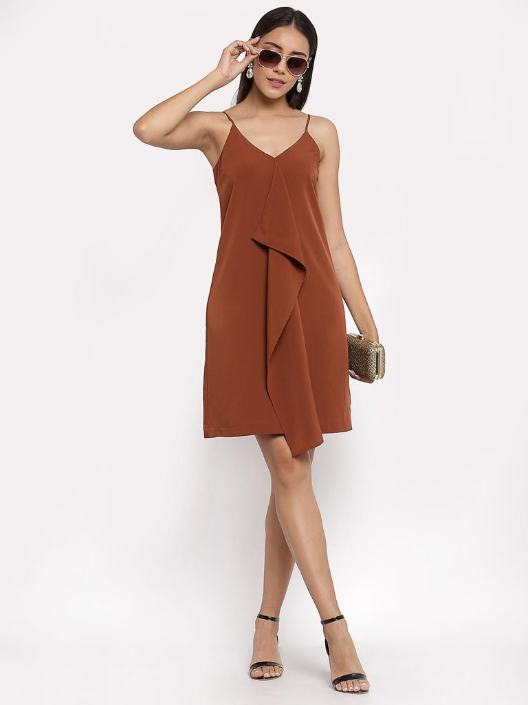 Brown Strappy Ruffle Dress | Hem Dress |Ayro Lane