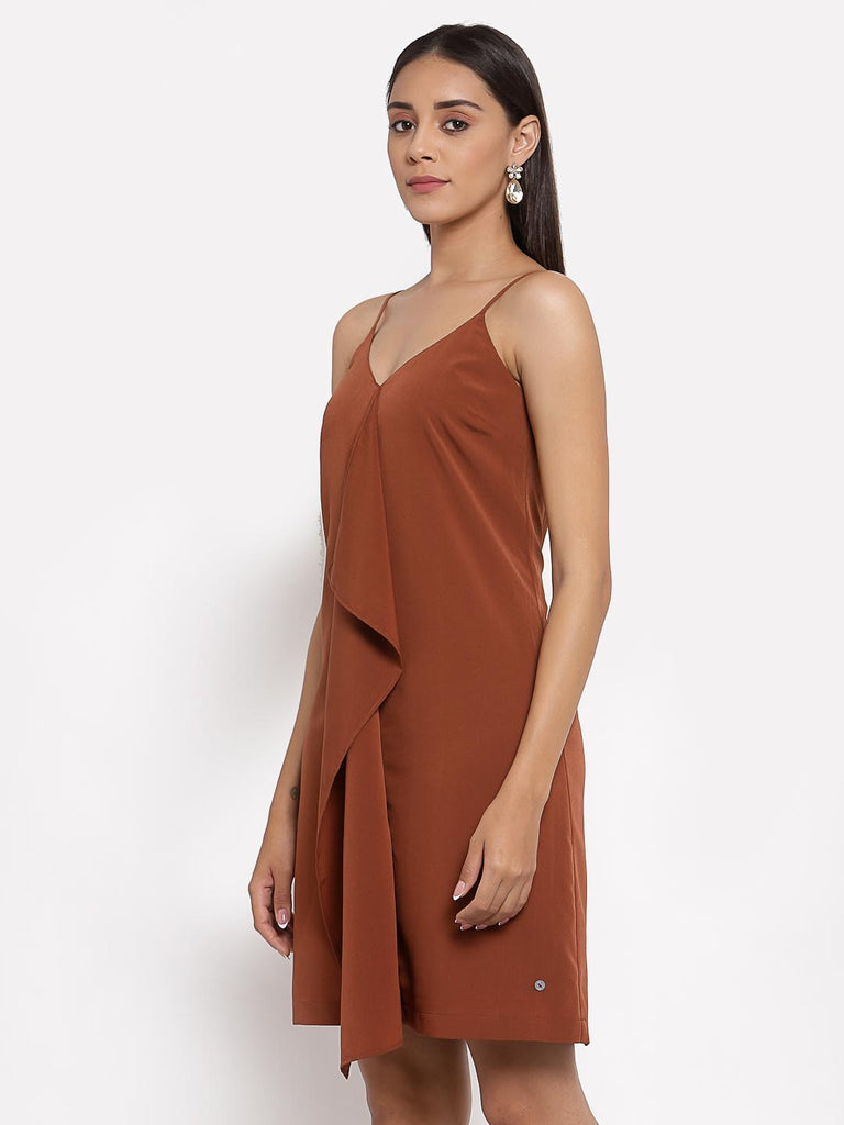 Brown Strappy Ruffle Dress | Hem Dress |Ayro Lane