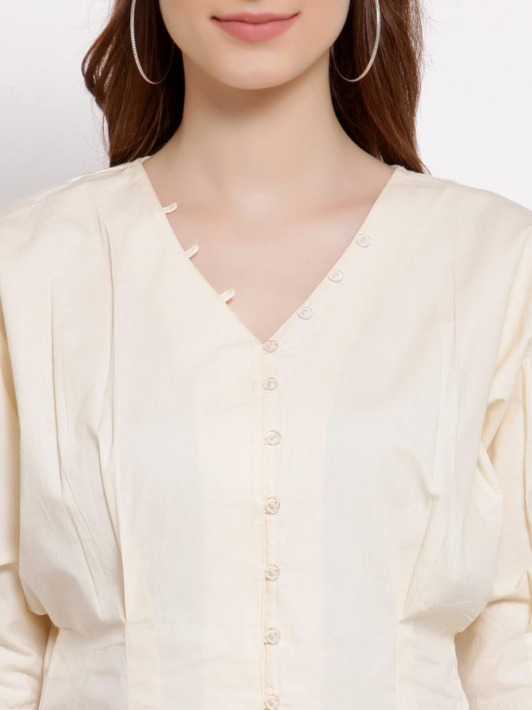 Butter Cream V Neck Button Down Blouse | Tops & Shirts |Ayro Lane