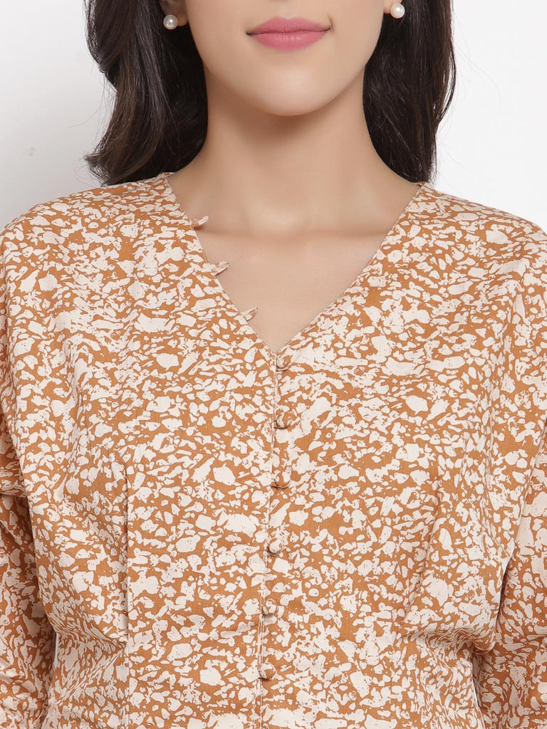 Brown V Neck Button Down Blouse | Tops & Shirts |Ayro Lane