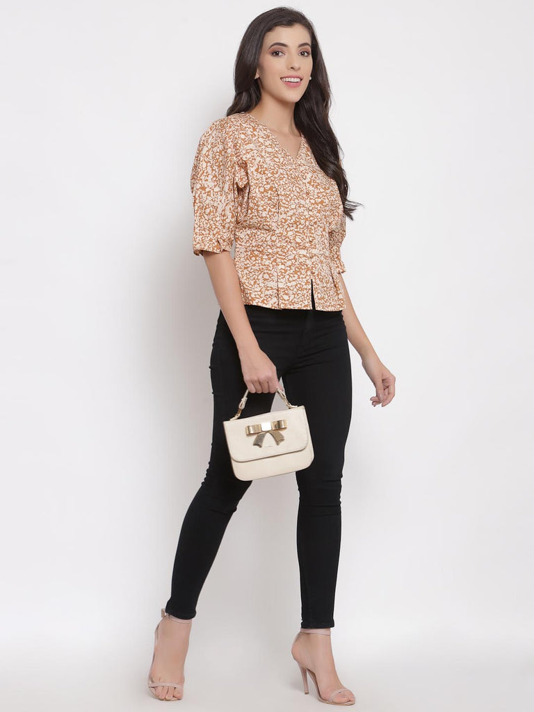 Brown V Neck Button Down Blouse | Tops & Shirts |Ayro Lane