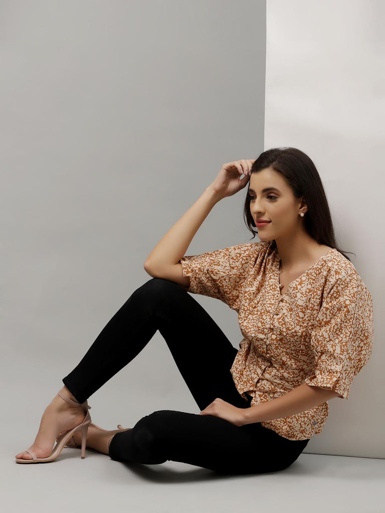 Brown V Neck Button Down Blouse | Tops & Shirts |Ayro Lane