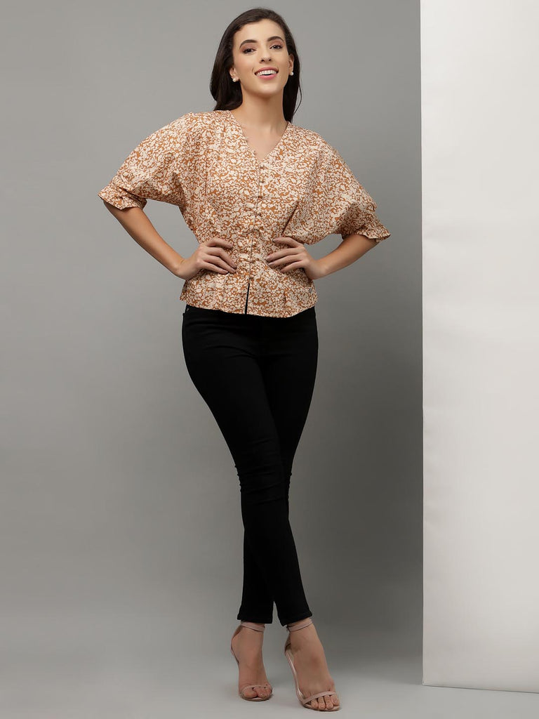 Brown V Neck Button Down Blouse | Tops & Shirts |Ayro Lane