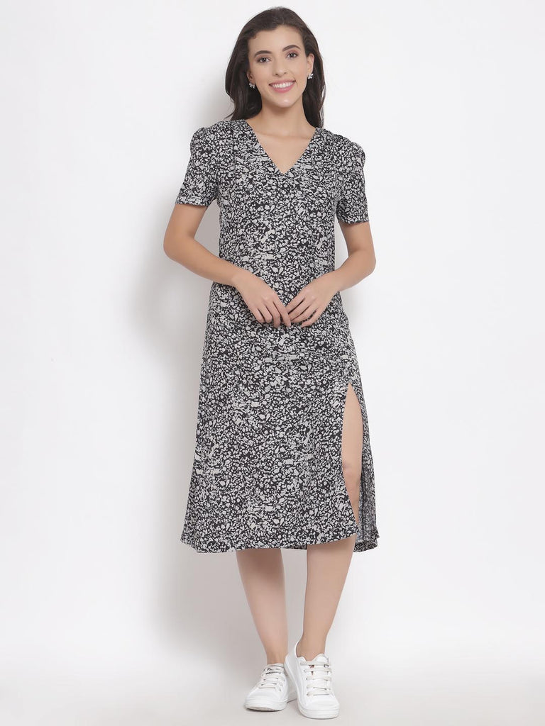 Black Abstract Print Knee Length Dress | Hem Dress |Ayro Lane