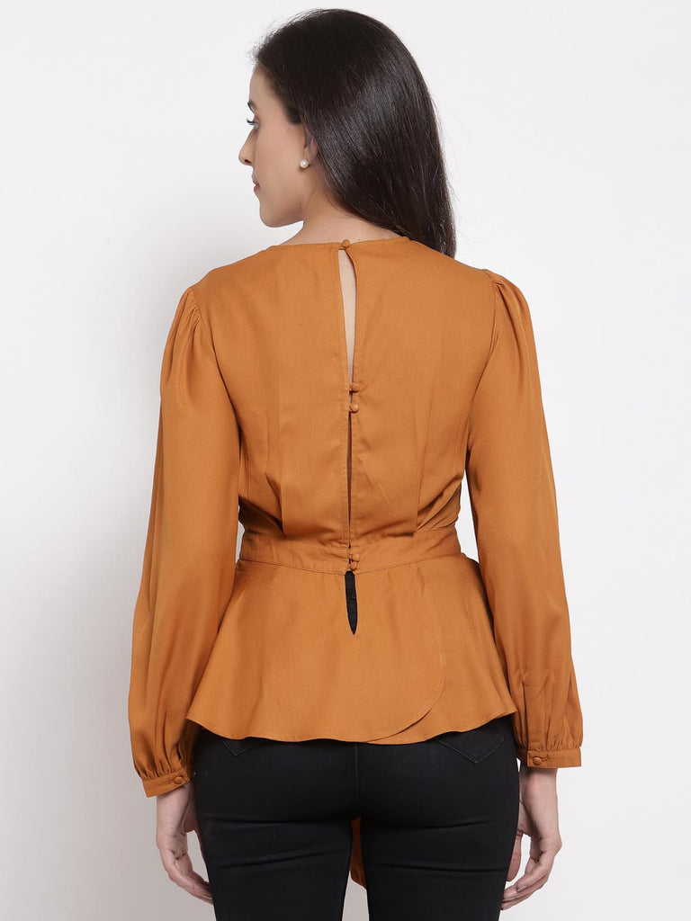 Tan Brown Peplum Tie Up Top | Tops & Shirts |Ayro Lane