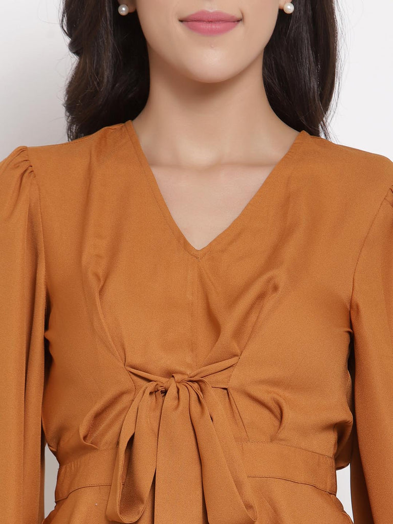 Tan Brown Peplum Tie Up Top | Tops & Shirts |Ayro Lane