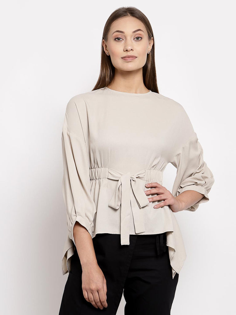 Stone Grey Volume Sleeve Top | Tops & Shirts |Ayro Lane