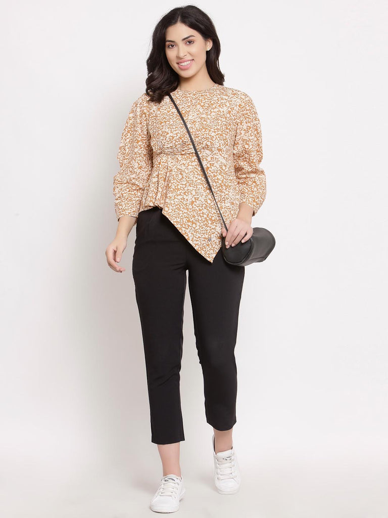 Brown Curve Variation Sleeve Top | Tops & Shirts |Ayro Lane