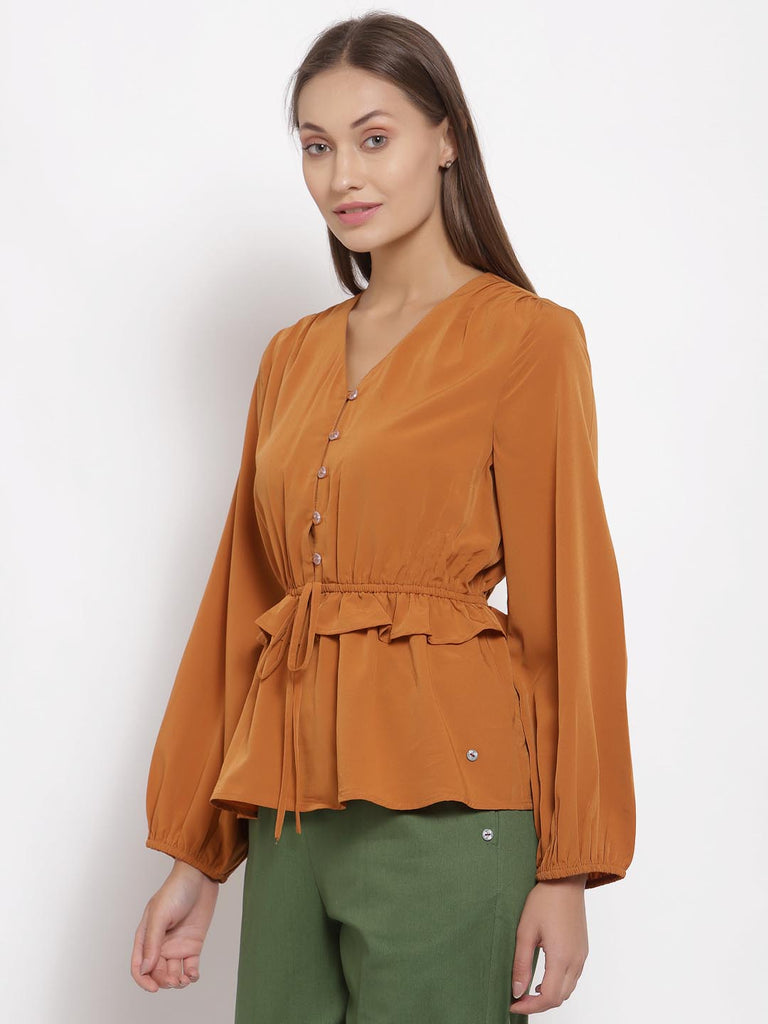 Tan Brown Gathered Ruffle Top | Tops & Shirts |Ayro Lane