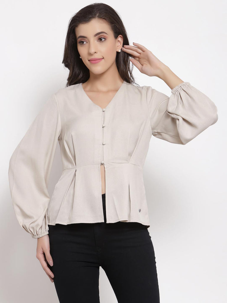 Stone Grey Inverted Box Pleat Top | Tops & Shirts |Ayro Lane