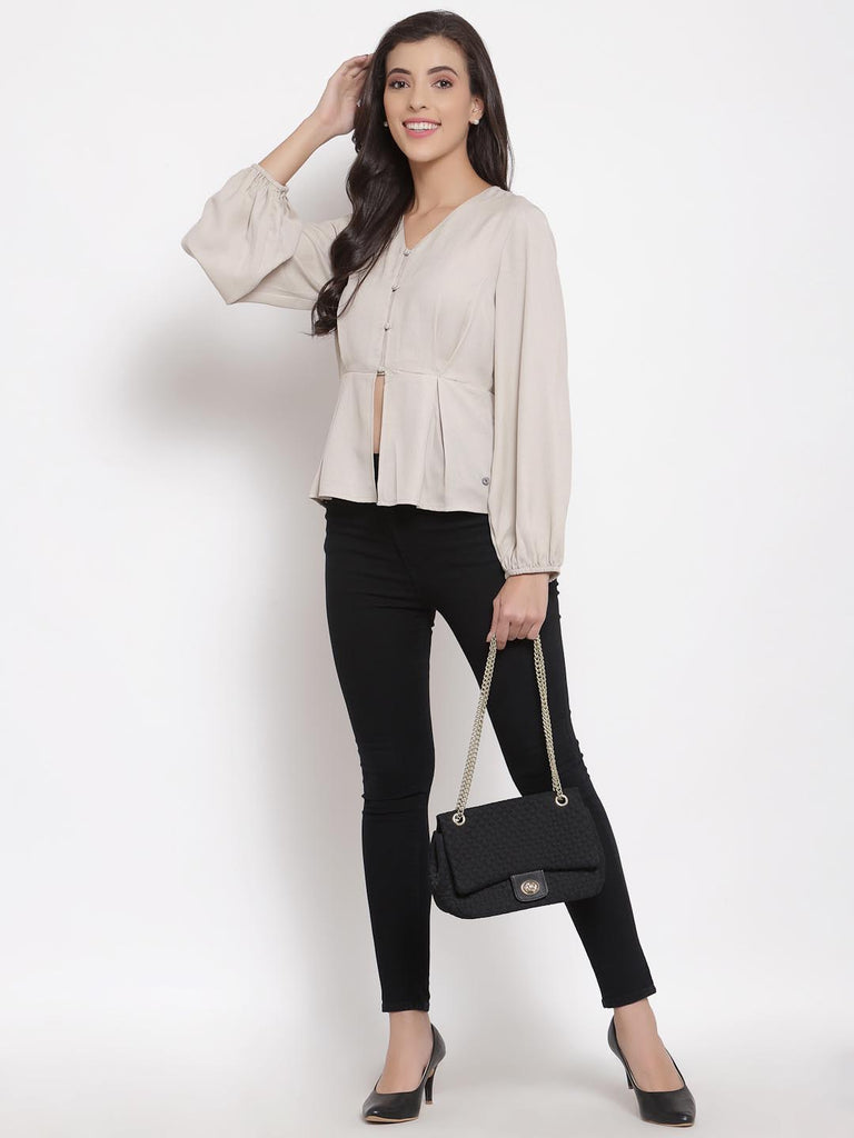 Stone Grey Inverted Box Pleat Top | Tops & Shirts |Ayro Lane