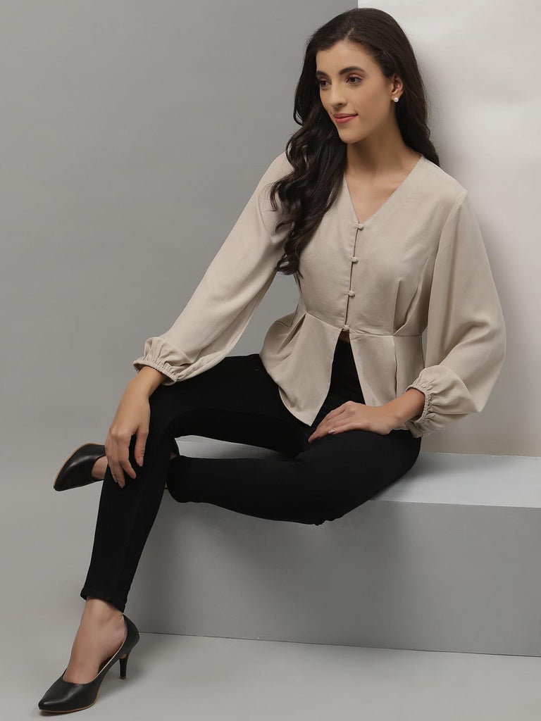 Stone Grey Inverted Box Pleat Top | Tops & Shirts |Ayro Lane