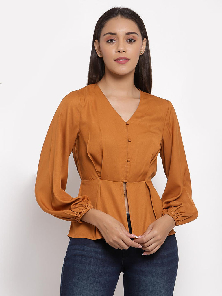 Tan Brown Inverted Box Pleat Top | Tops & Shirts |Ayro Lane