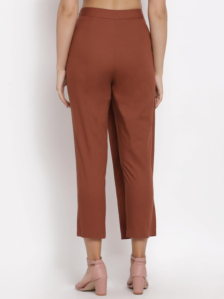 High Waist Cotton Wrap Trouser Foldover Pants in Rust | Clothing |Ayro Lane