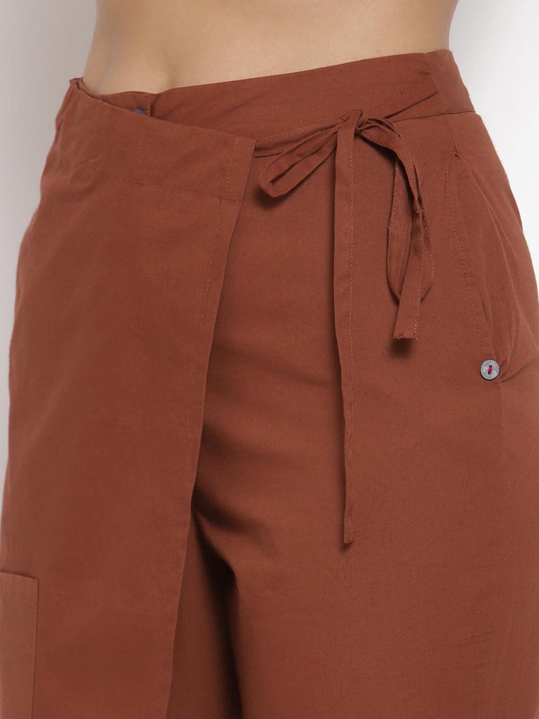 High Waist Cotton Wrap Trouser Foldover Pants in Rust | Clothing |Ayro Lane