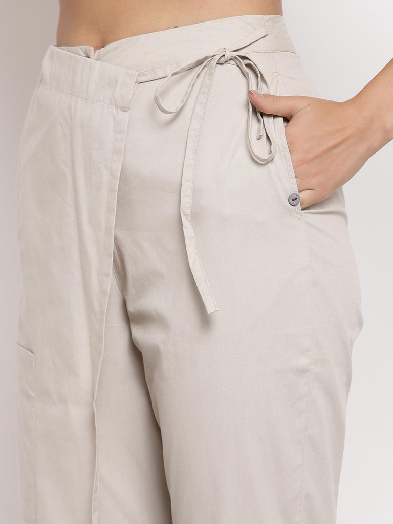 High Waist Wrap Trouser Foldover Pants in Light Beige | Clothing |Ayro Lane