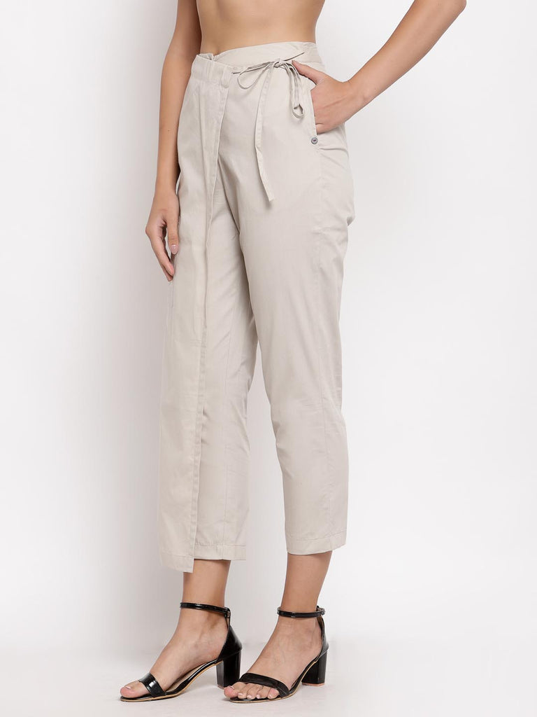 High Waist Wrap Trouser Foldover Pants in Light Beige | Clothing |Ayro Lane