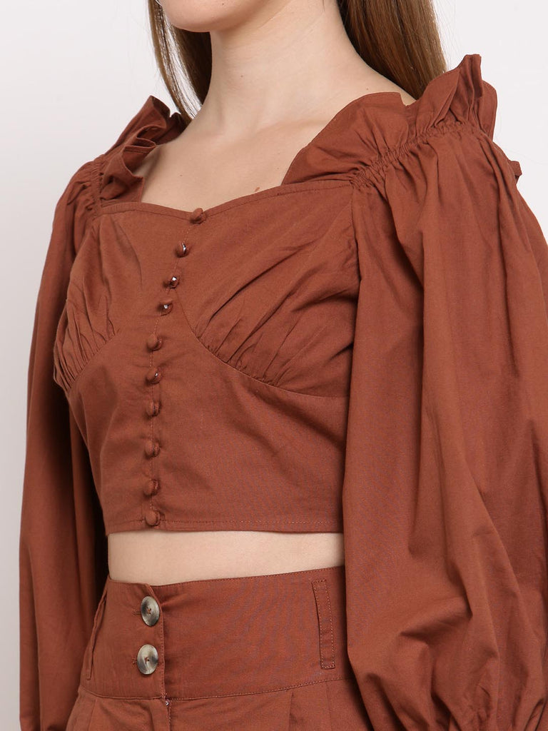 Brown Puff Sleeve Top | Tops & Shirts |Ayro Lane