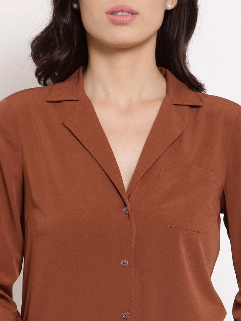 Dark Brown Lapel Collar Full Sleeve Shirt | Shirt |Ayro Lane