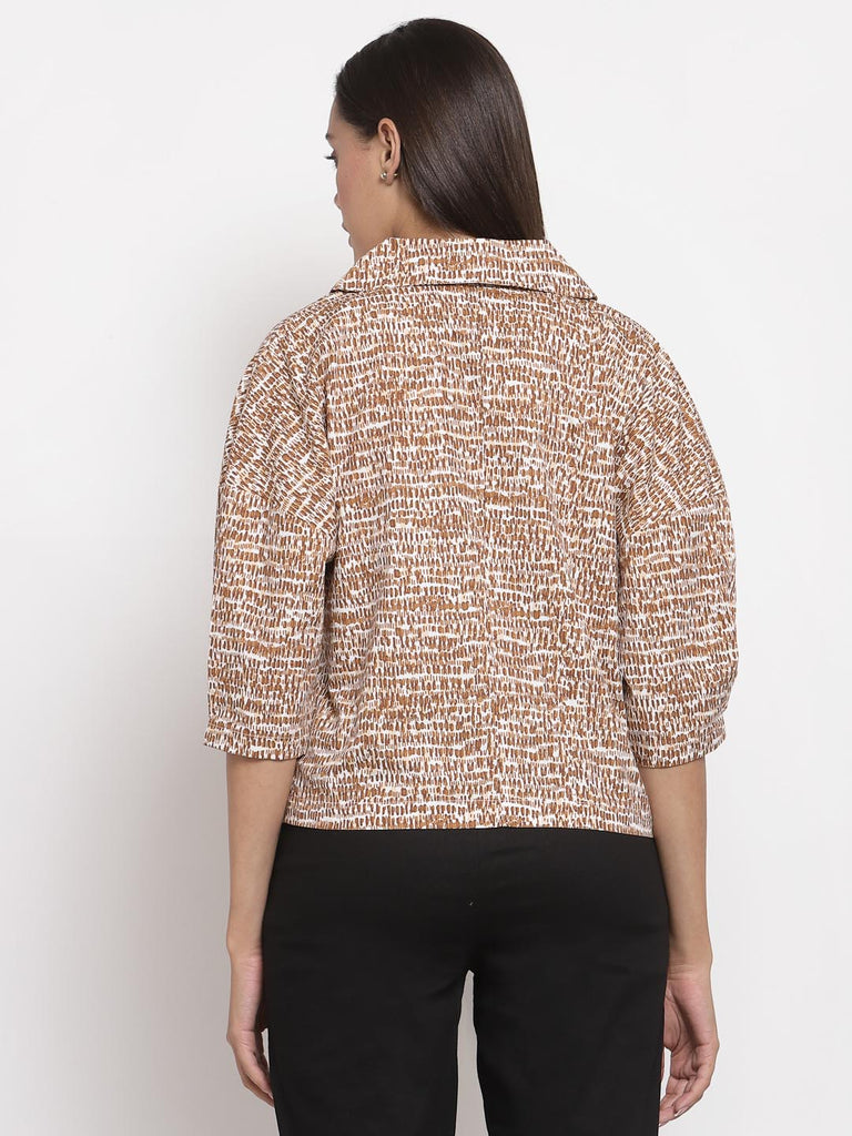 Brown Print Abstract Drop Sleeve Top | Tops & Shirts |Ayro Lane