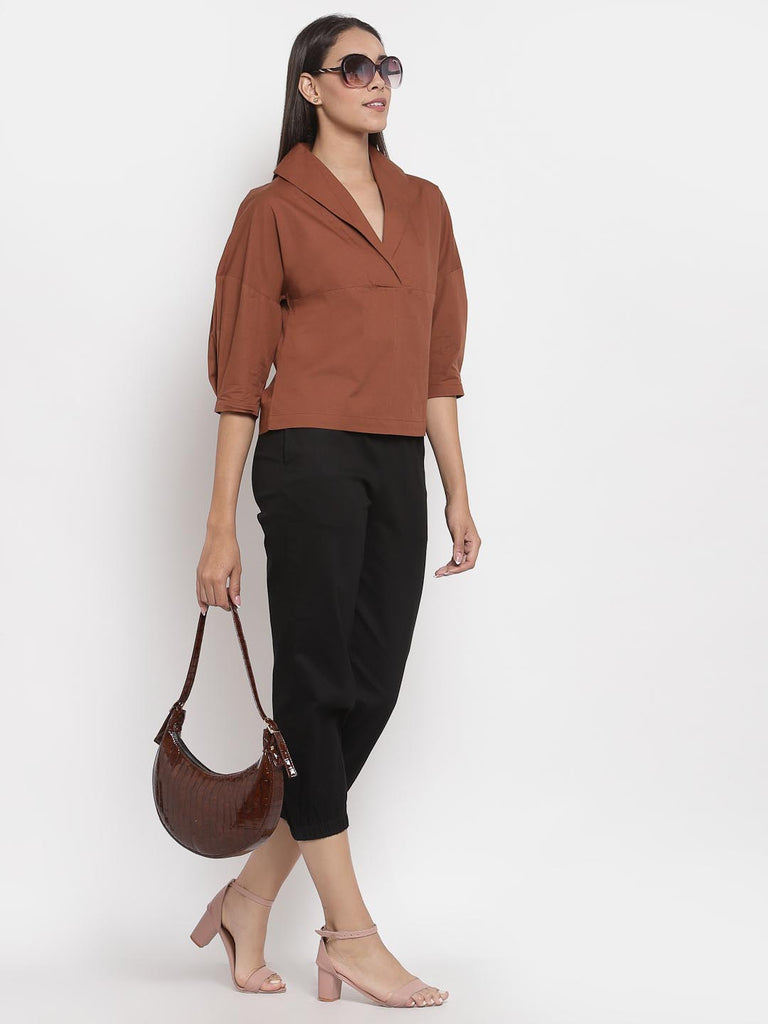 Dark Brown Drop Sleeve Top | Tops & Shirts |Ayro Lane