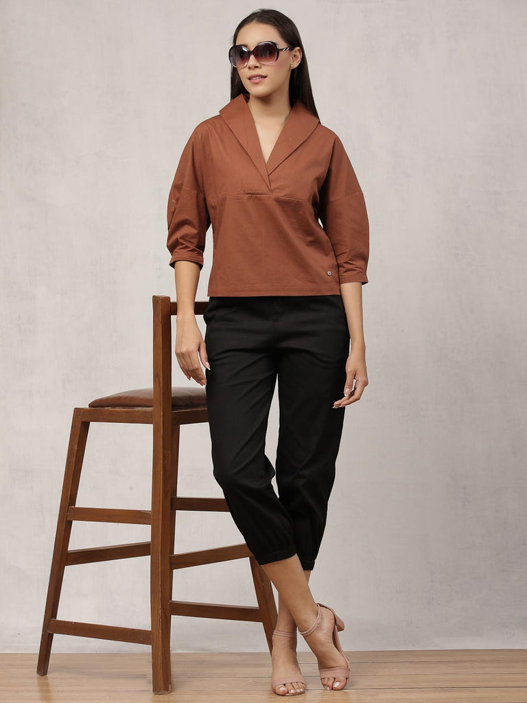 Dark Brown Drop Sleeve Top | Tops & Shirts |Ayro Lane