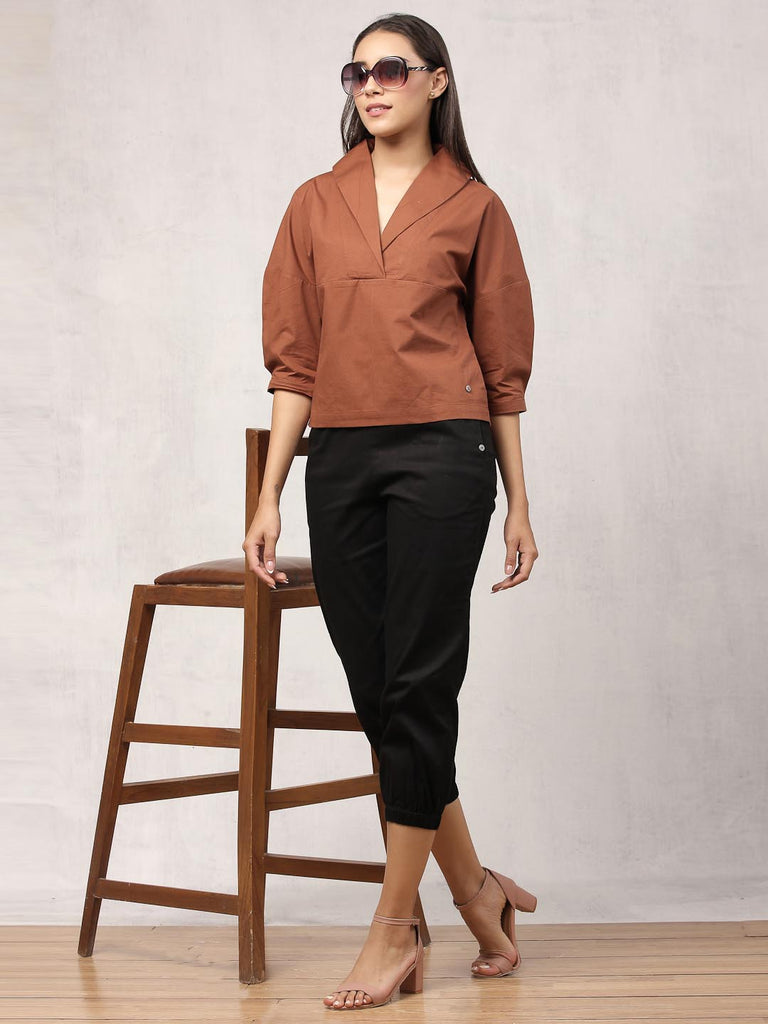 Dark Brown Drop Sleeve Top | Tops & Shirts |Ayro Lane