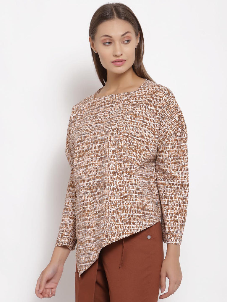 Abstract Printed Kilter Hem Full Sleeves Top | Tops & Shirts |Ayro Lane