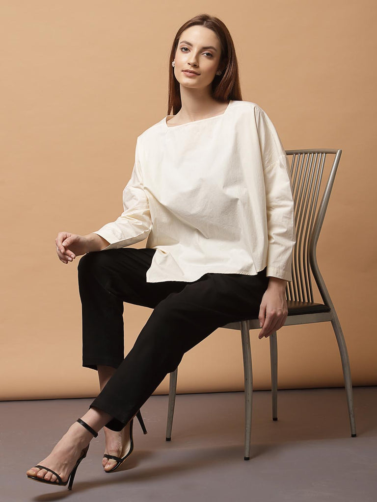 Butter Cream Kilter Hem Full Sleeves Top | Tops & Shirts |Ayro Lane