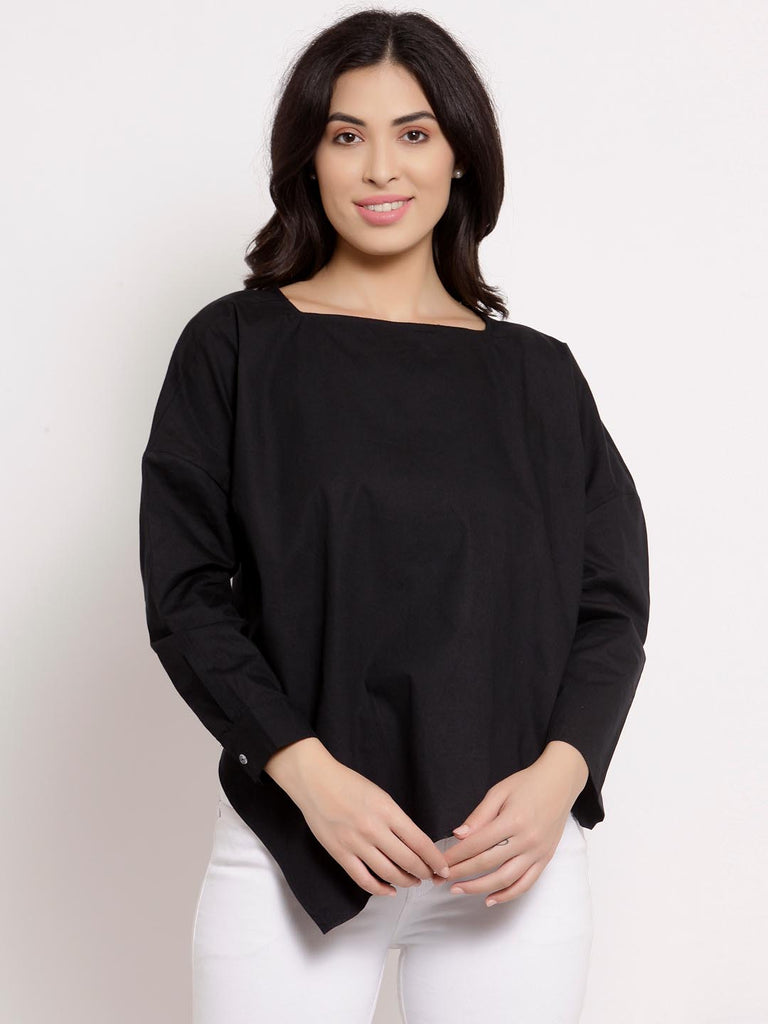 Black Kilter Hem Full Sleeves Top | Tops & Shirts |Ayro Lane