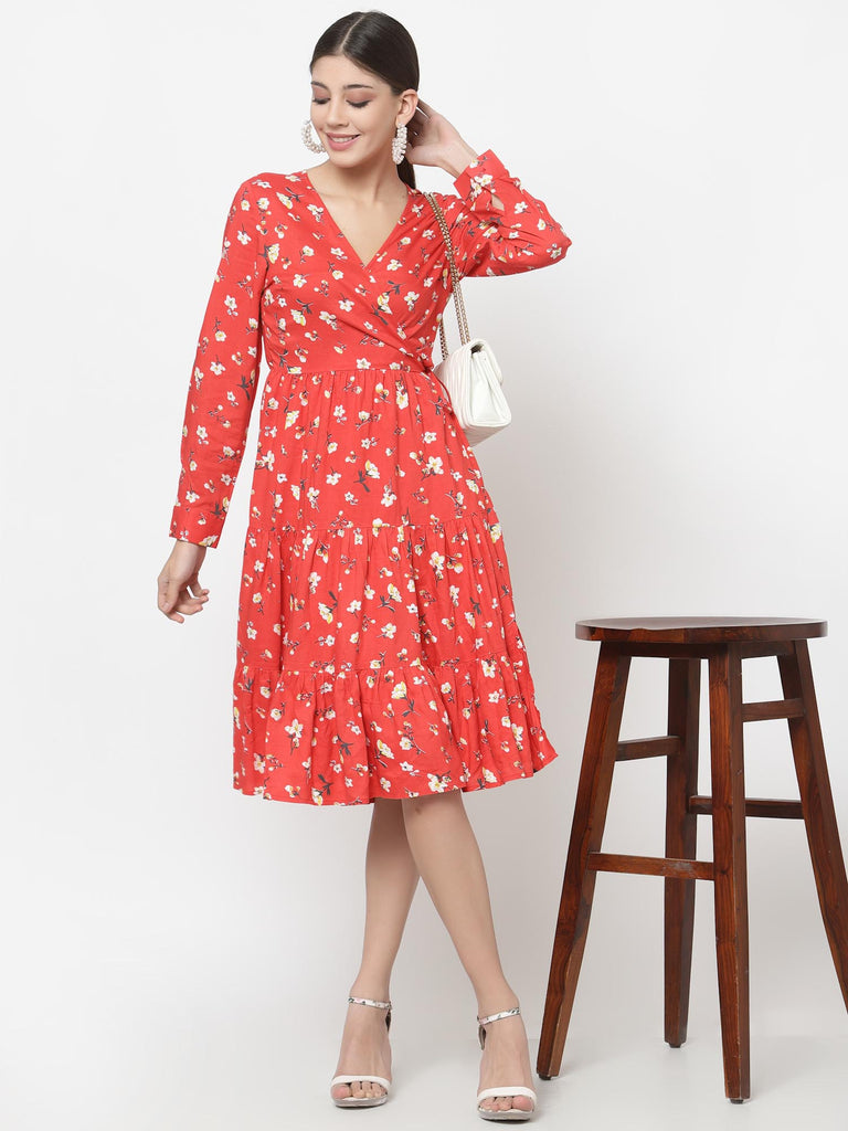 Red Printed Tiered Dress | Hem Dress |Ayro Lane