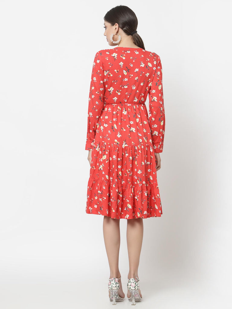 Red Printed Tiered Dress | Hem Dress |Ayro Lane