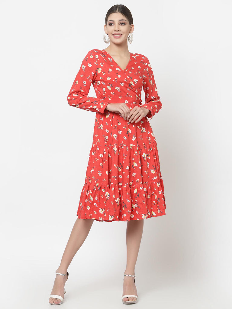 Red Printed Tiered Dress | Hem Dress |Ayro Lane