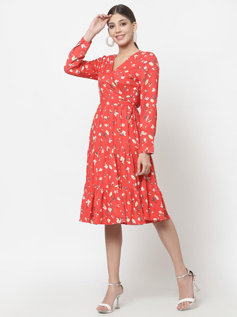 Red Printed Tiered Dress | Hem Dress |Ayro Lane