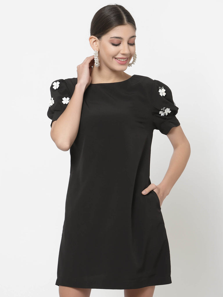 Butterfly Embellished Sleeve Dress (Black) | Hem Dress |Ayro Lane