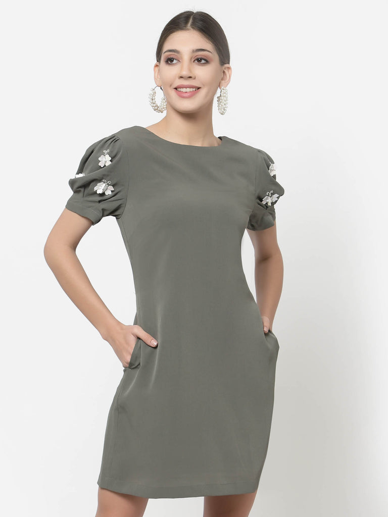 Butterfly Embellished Sleeve Dress (Grey) | Hem Dress |Ayro Lane