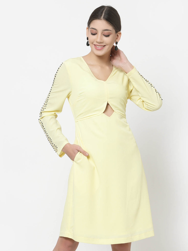 Embroidered Sleeve Dress (Yellow) | Hem Dress |Ayro Lane