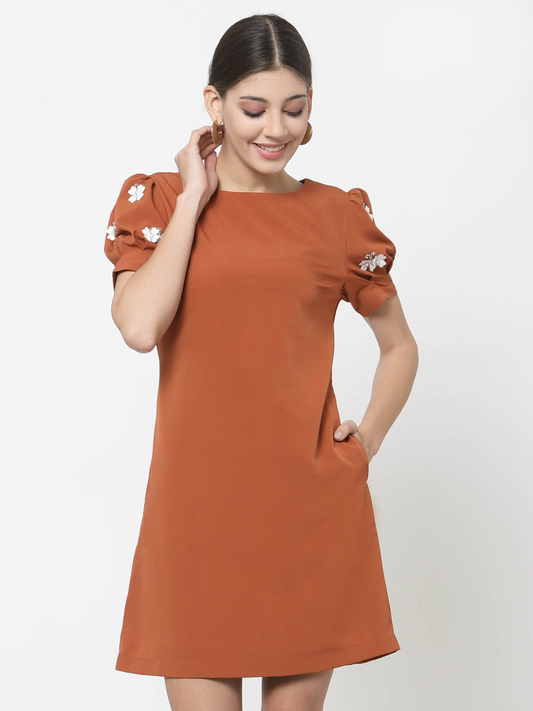 Butterfly Embellished Sleeve Dress (Rust) | Hem Dress |Ayro Lane