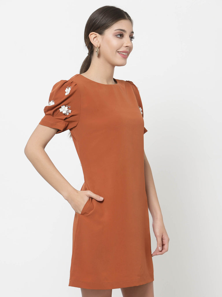 Butterfly Embellished Sleeve Dress (Rust) | Hem Dress |Ayro Lane