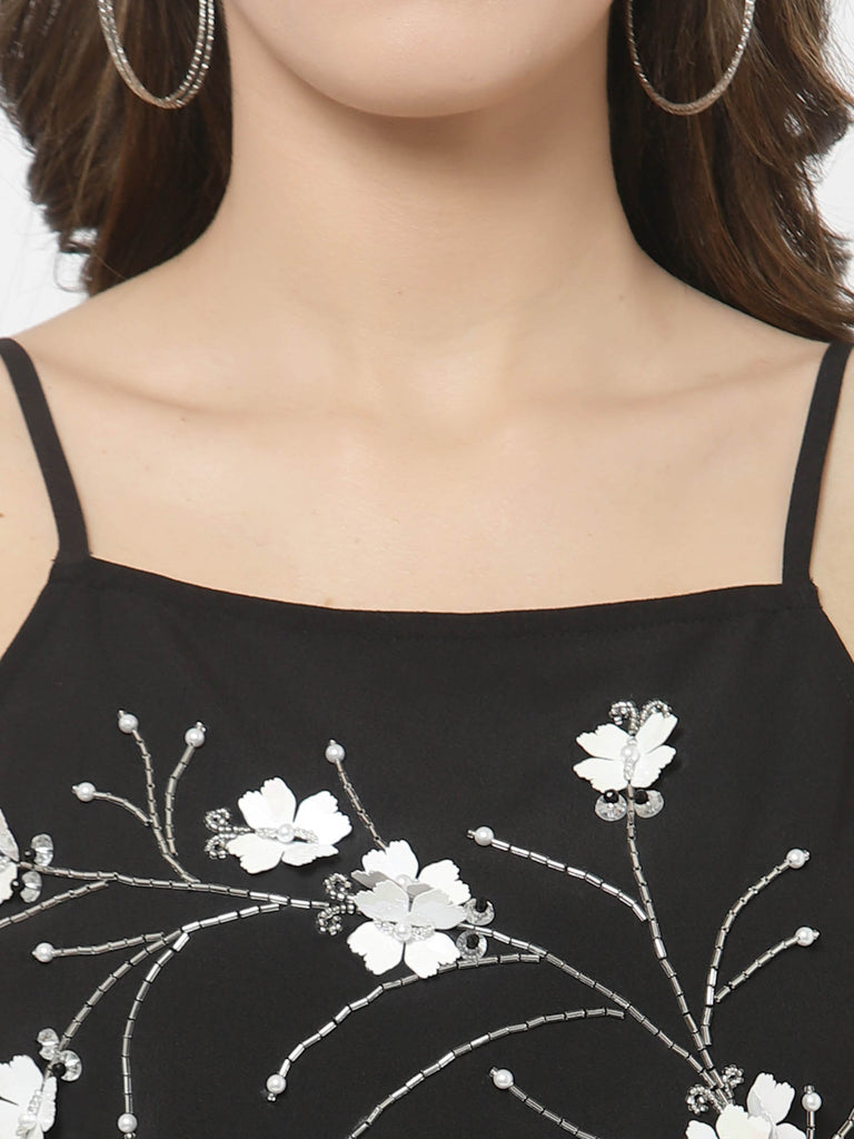 Butterfly Embellished Crop Top (Black) | Tops & Shirts |Ayro Lane