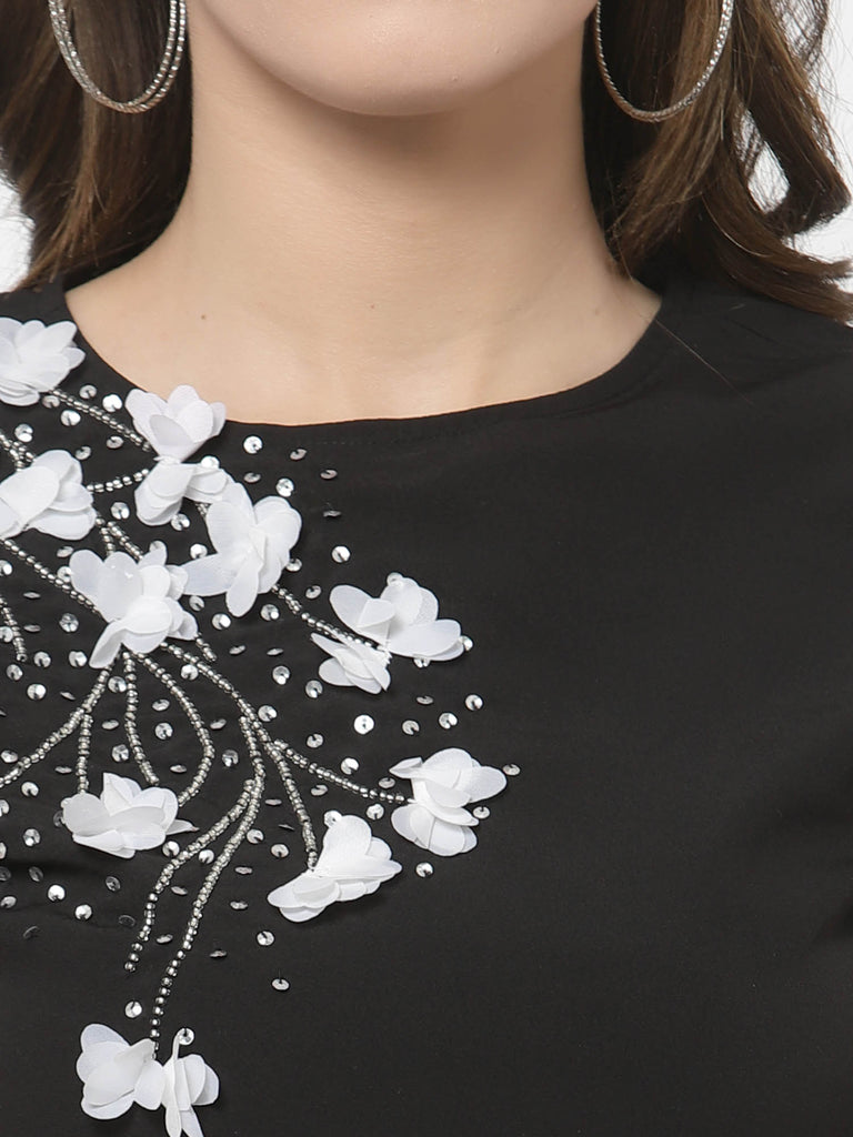 Black 3D Floral Embroidery Top | Tops & Shirts |Ayro Lane