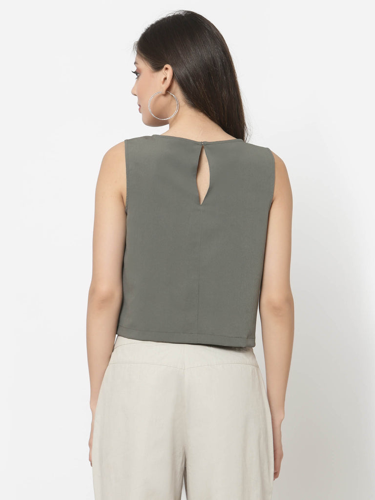 Front Embroidered Sleeveless Top (Grey) | Tops & Shirts |Ayro Lane