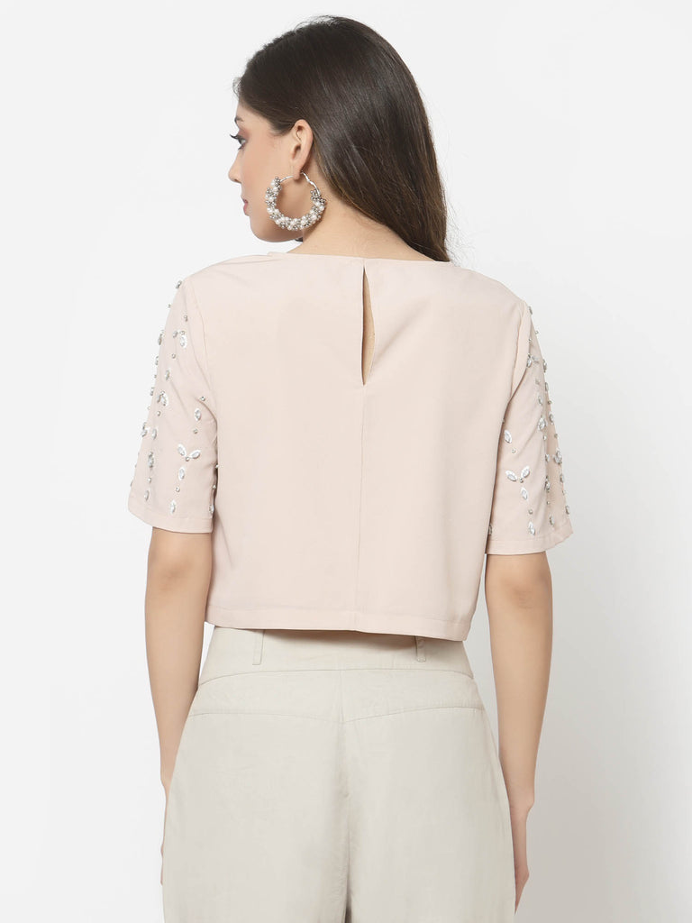 Studs Embellished Sleeve Top (Nude Pink) | Tops & Shirts |Ayro Lane