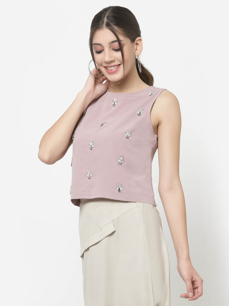 Front Embroidered Sleeveless Top (Lavender) | Tops & Shirts |Ayro Lane