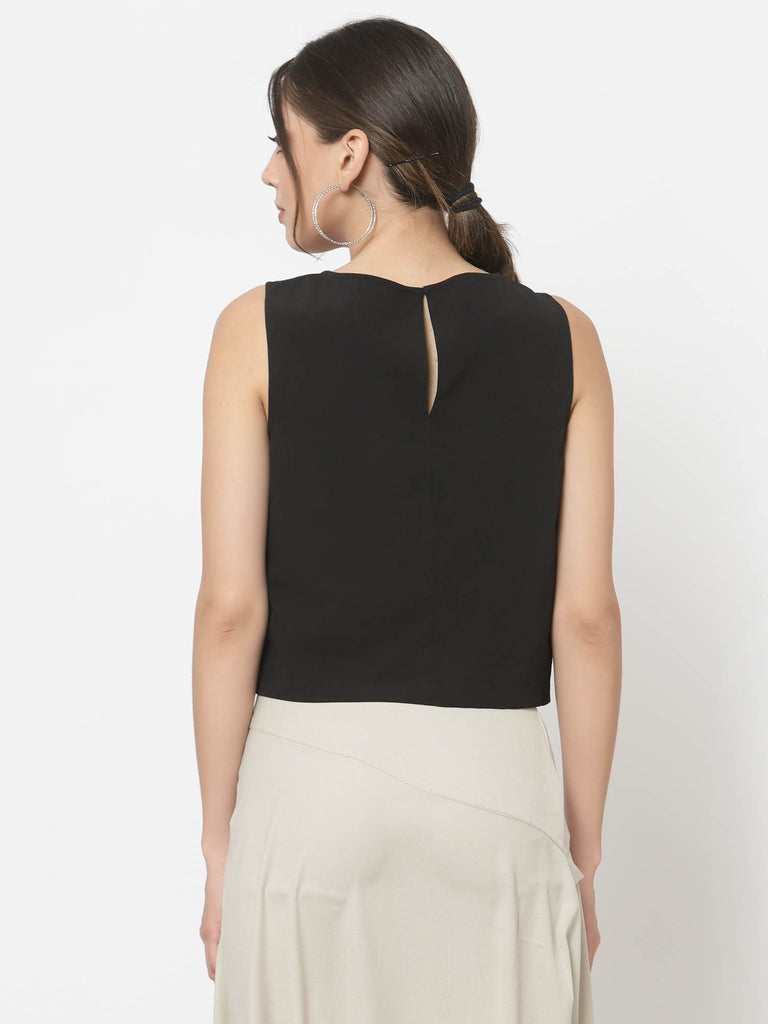 Front Embroidered Sleeveless Top (Black) | Tops & Shirts |Ayro Lane