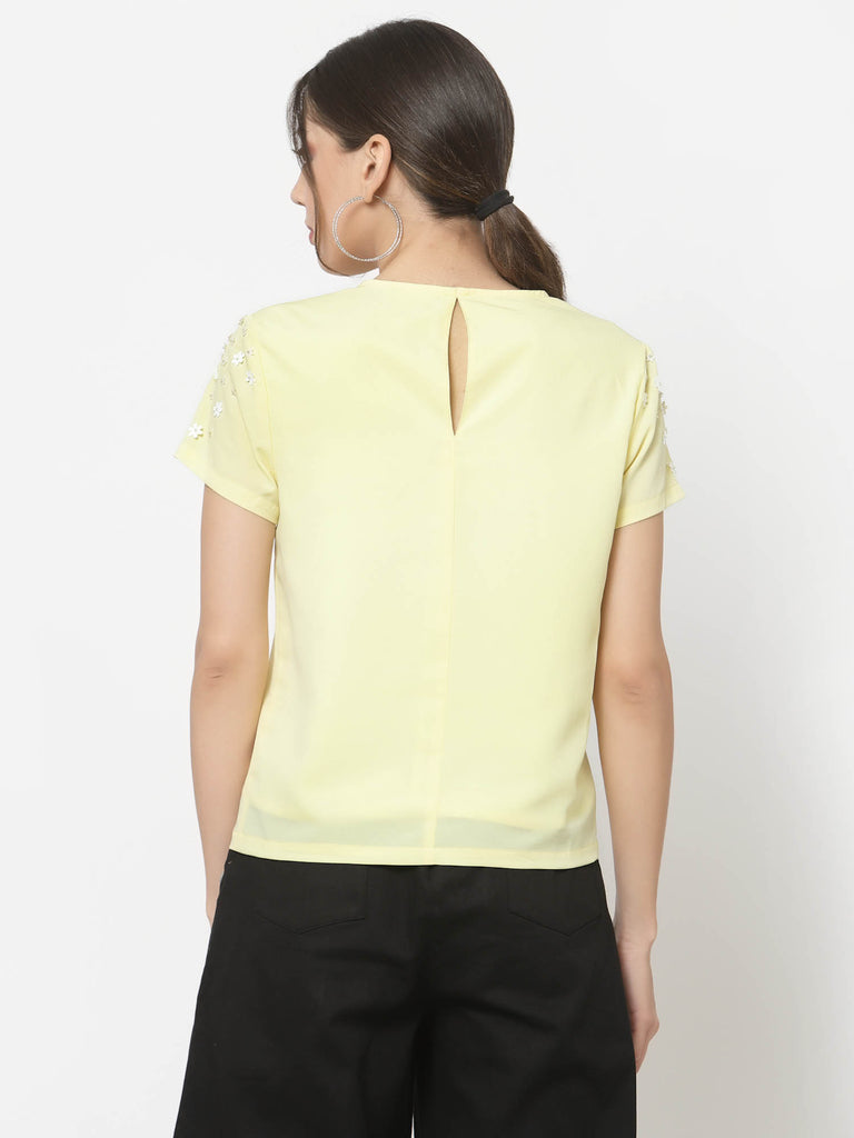 Flower Sequins Embroidery Top (Yellow) | Tops & Shirts |Ayro Lane