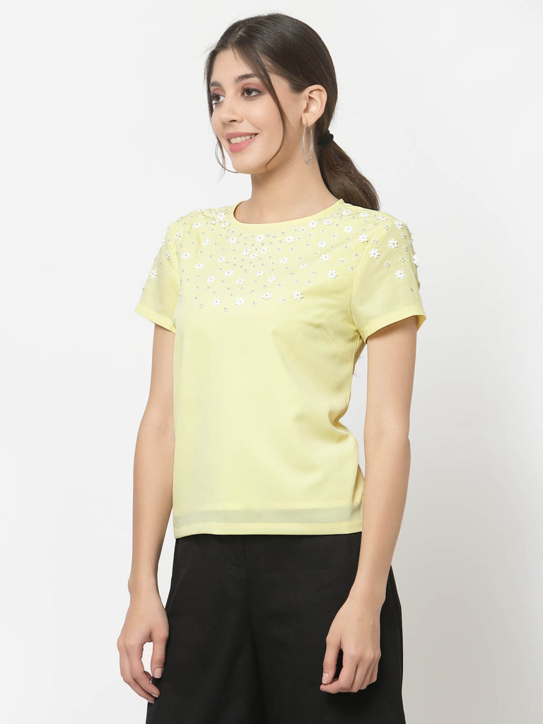 Flower Sequins Embroidery Top (Yellow) | Tops & Shirts |Ayro Lane