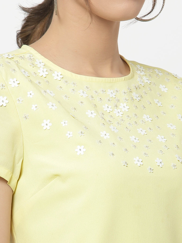 Flower Sequins Embroidery Top (Yellow) | Tops & Shirts |Ayro Lane